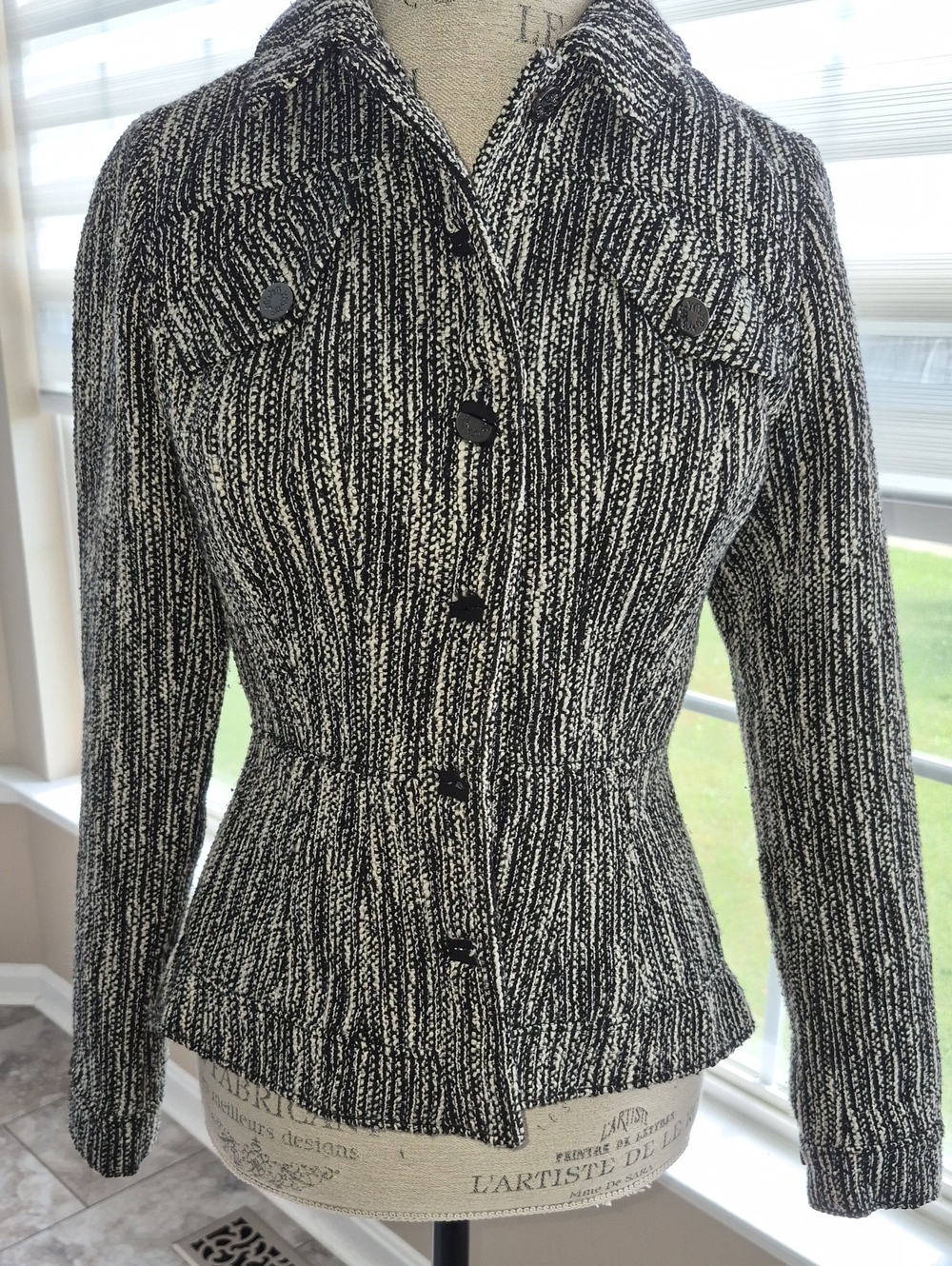 WHBM EUC STRUCTURED FIT FINE COTTON BLEND TWEED BLAZER SZ XS